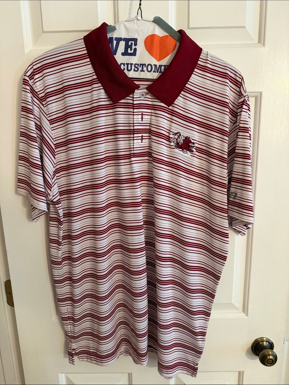 Russell Athletic Burgundy & White Striped Polo